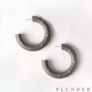 New Plunder “Cathy” Dark Green Wood Hoop Earrings (2.25”)